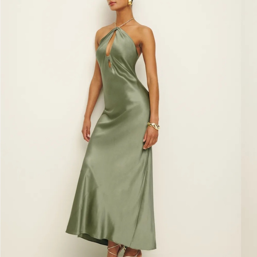 Reformation Green Halter Slip Dress Cocktail - Picture 2 of 4